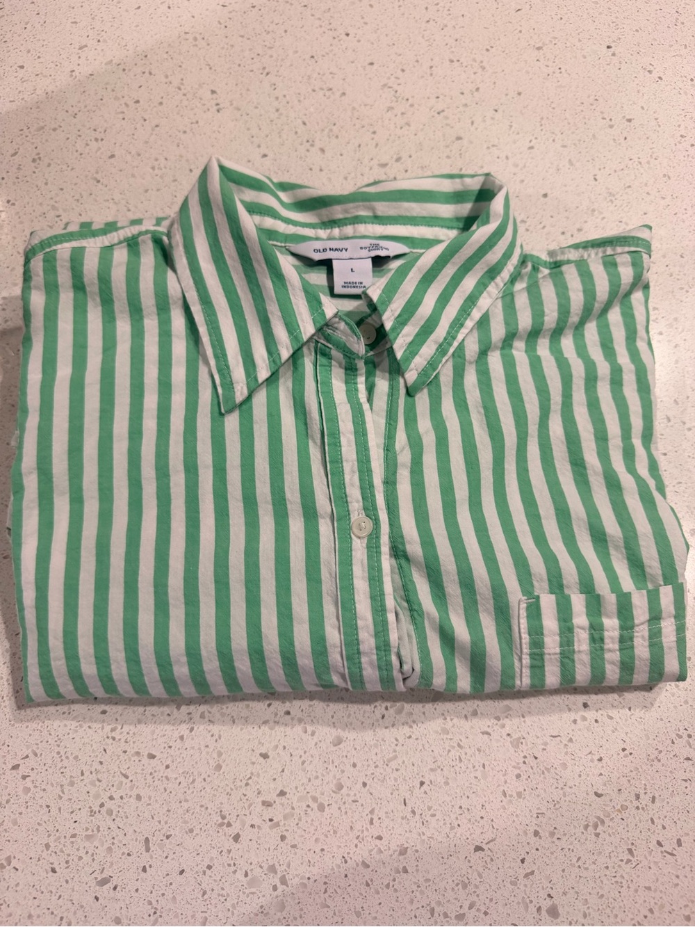 Old Navy Green & White Striped Button-Down Shirt